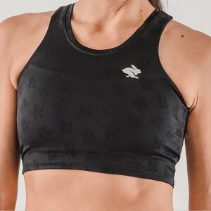Rabbit Women's Pocket Crop Hop top Black Built in Padded Bra Black Small S